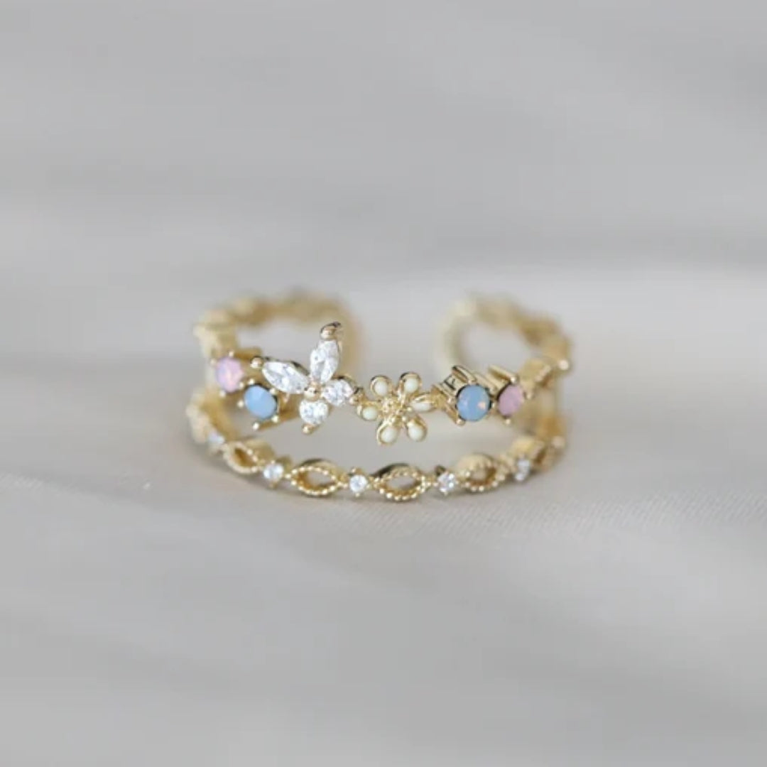 Vintage Flower Gold Ring-Lydieannejewelry