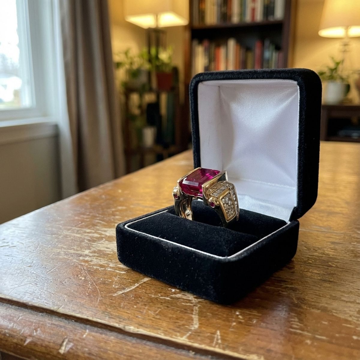 Vintage Cubic Garnet Crystal Gold Ring