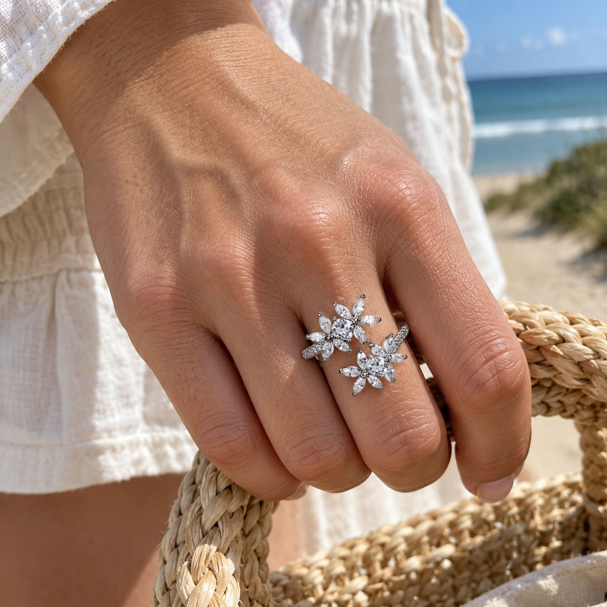 Minimalist Flower Adjustable Hand Chain Ring
