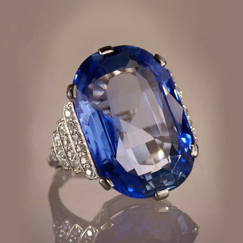Vintage Blue Zirconia Silver Ring-Lydieannejewelry