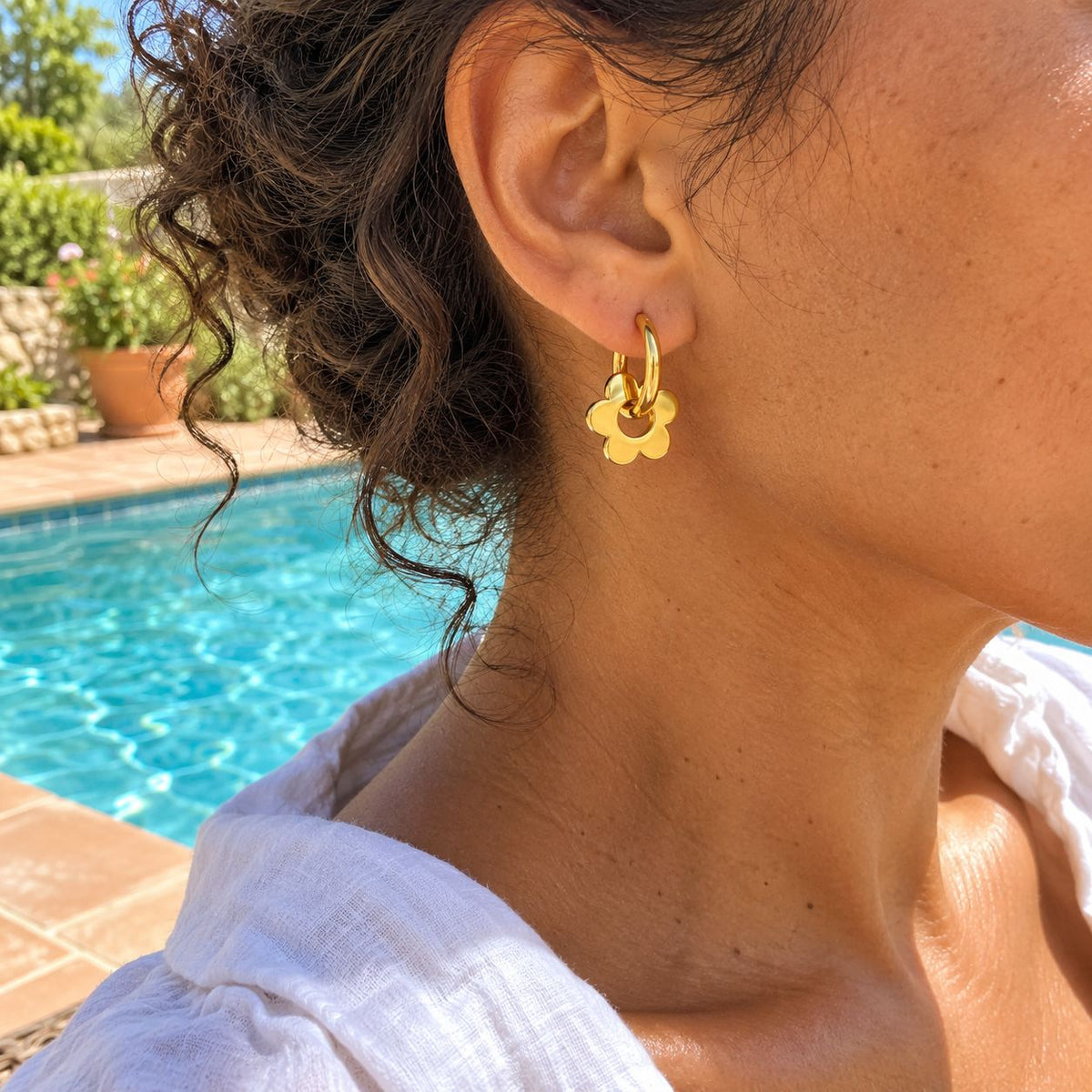Summer Floral Petal Titanium Steel Hoops
