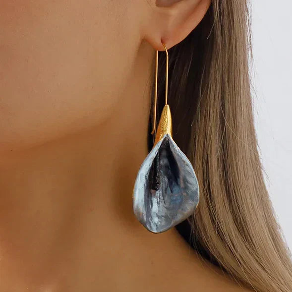 Vintage Blue & Gold Lotus Earrings-Lydieannejewelry