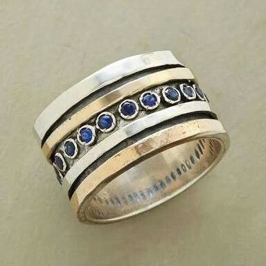 Vintage Inlaid Blue Stones Gold & Silver Ring-Lydieannejewelry