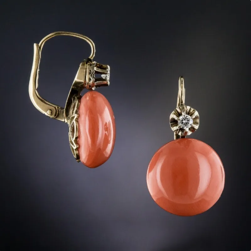 Vintage Rounded Red Stone Zirconia Earrings-Lydieannejewelry