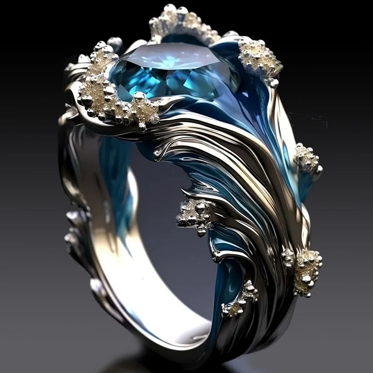 Vintage Ocean Wavy Crystal Ring-Lydieannejewelry