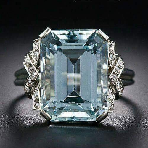 Vintage Blue Cubic Crystal Ring-Lydieannejewelry