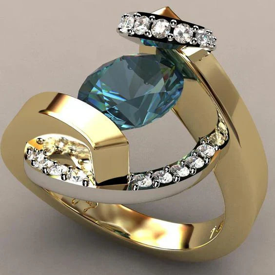 Vintage Blue Gold Ring-Lydieannejewelry
