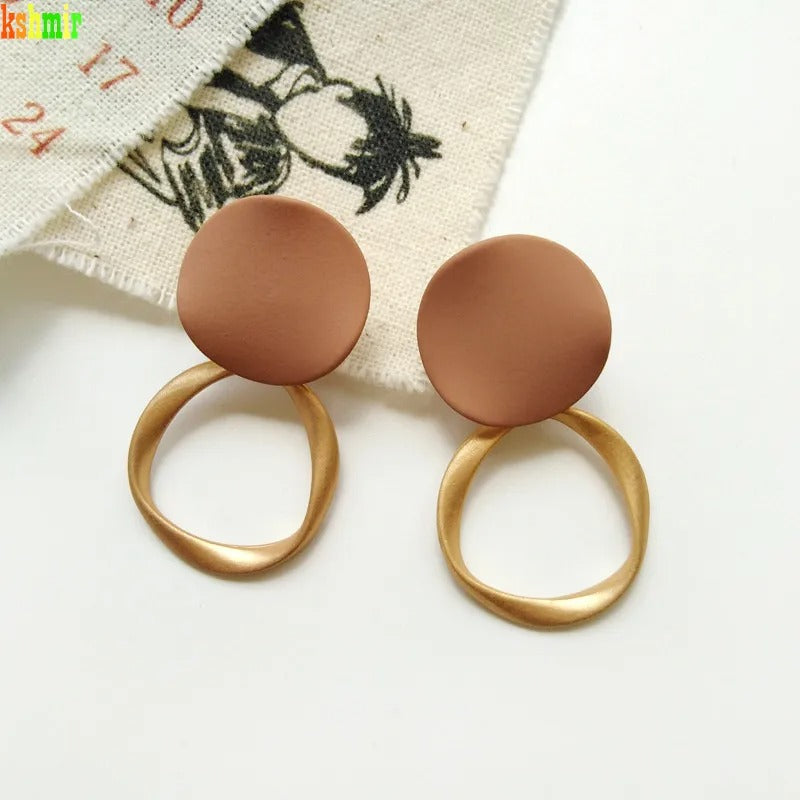 Vintage Matte Brown & Gold Hoop Earrings-Lydieannejewelry