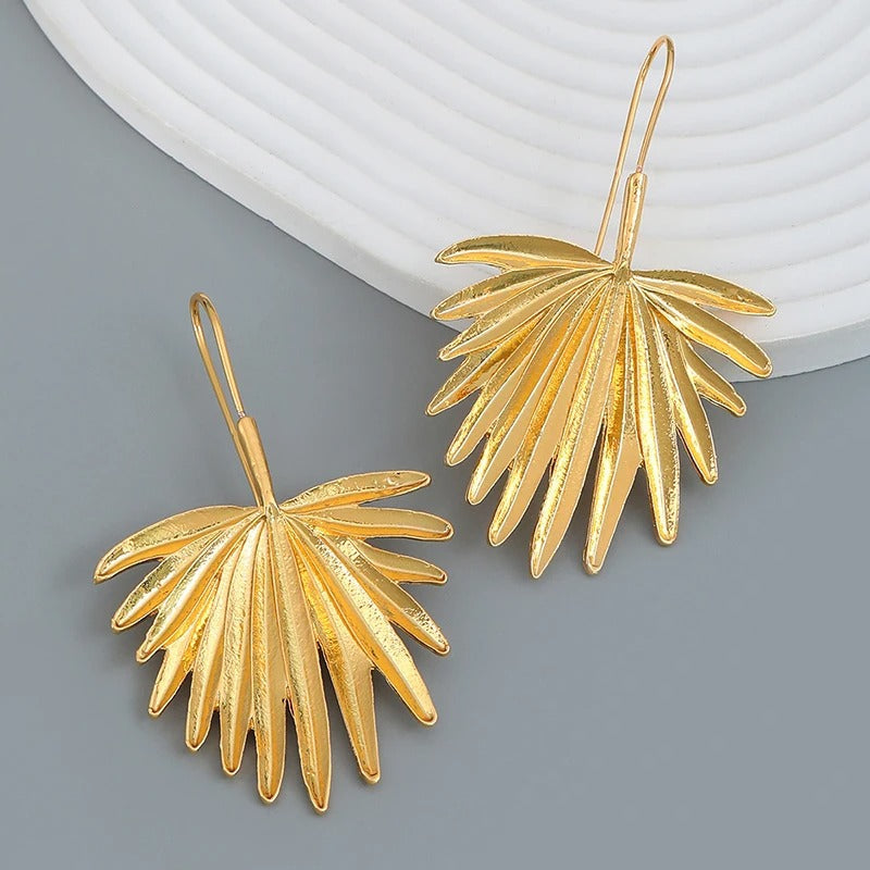 Vintage Gold Leaf Drop Earrings-Lydieannejewelry