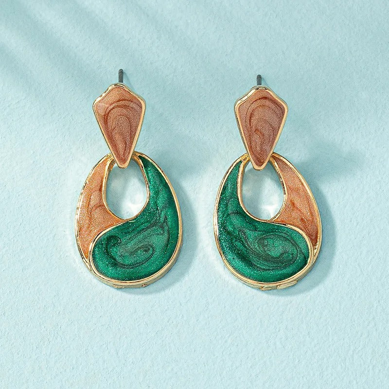 Vintage Gold Swirl Patchwork Drop Earrings-Lydieannejewelry