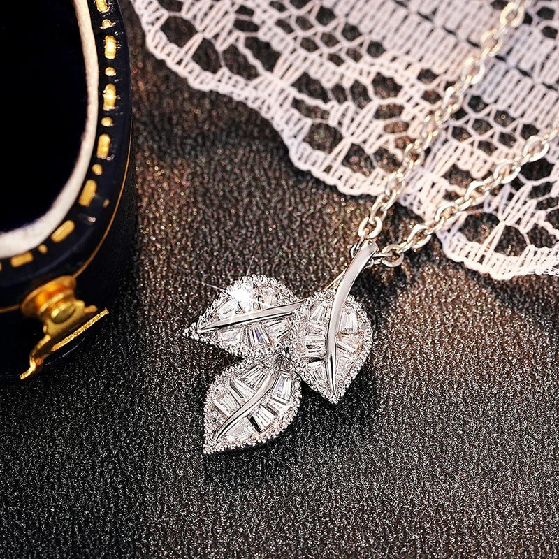 Silver Baguette Crystal Necklace-Lydieannejewelry