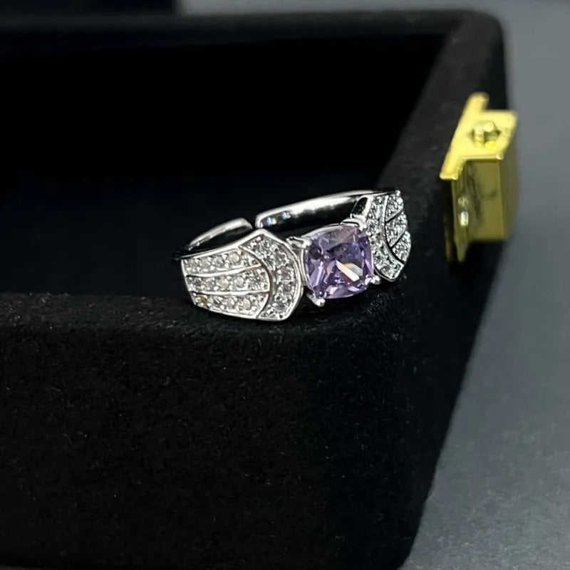 Vintage Silver & Square Purple Gemstone Adjustable Ring-Lydieannejewelry