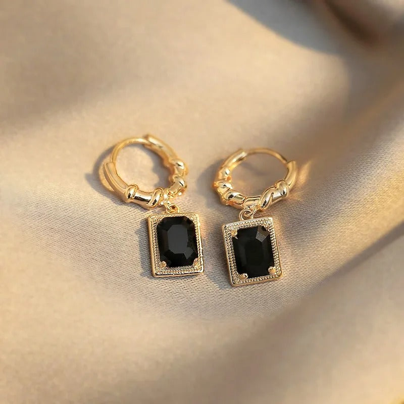 Gold Black Zirconia Pendant Earrings-Lydieannejewelry