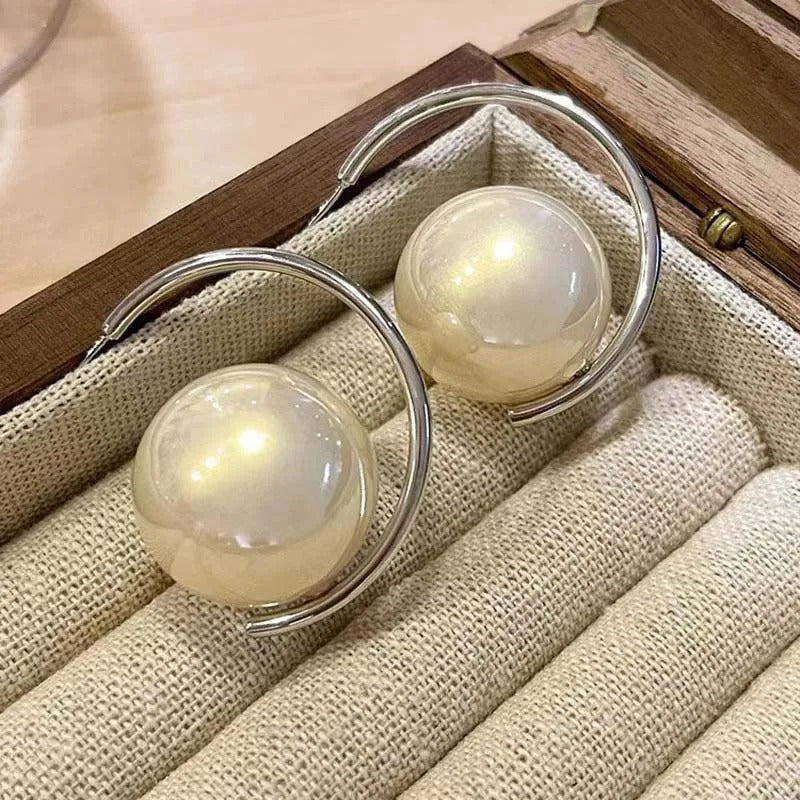 Classic Pearl & Silver Hoop Dangle Earrings-Lydieannejewelry