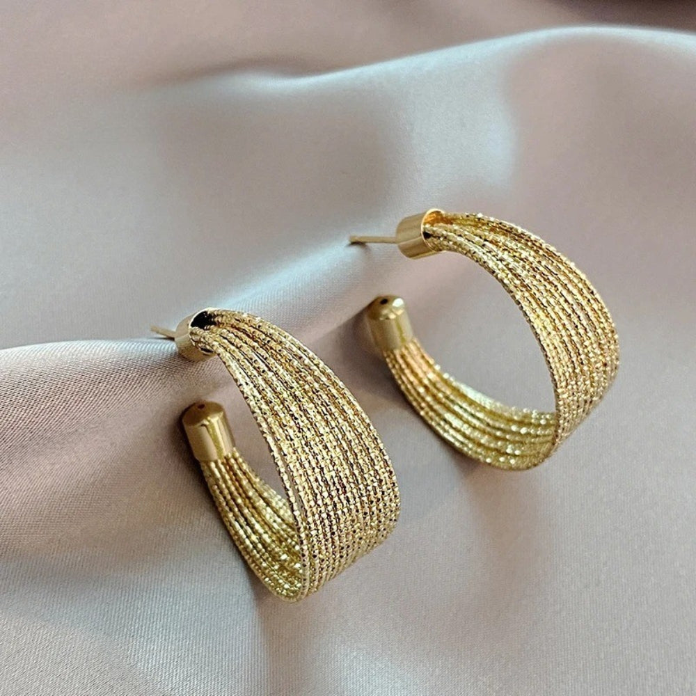 Vintage Gold C-Shaped Pendant Earrings-Lydieannejewelry
