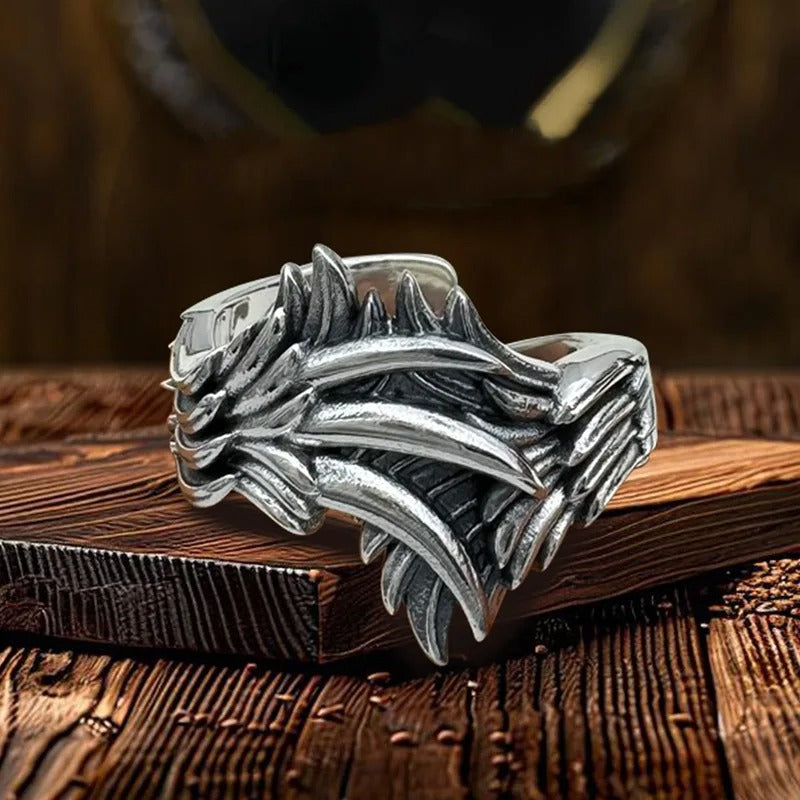Medieval Silver Angel Wings Adjustable Ring-Lydieannejewelry