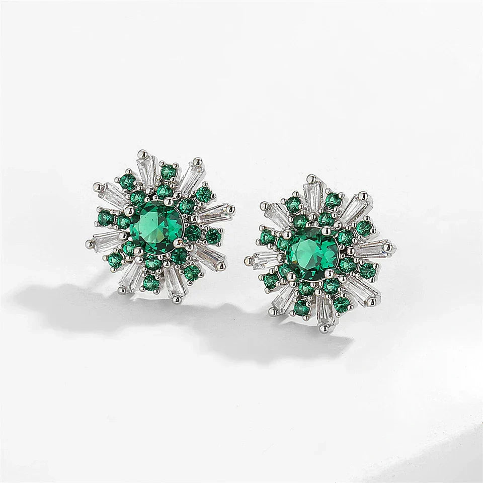 Silver Radiant Green Statement Earrings-Lydieannejewelry