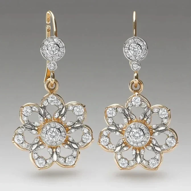 Vintage Crystal Flower Mandala Earrings-Lydieannejewelry