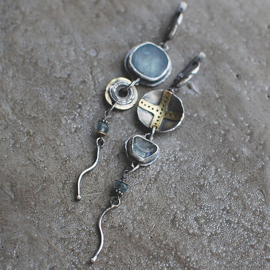 Blue Stone Cross Earrings-Lydieannejewelry