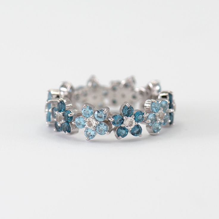 Vintage Blue Daisy Silver Ring-Lydieannejewelry