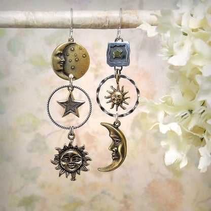 Sun-Moon Pendant Earrings-Lydieannejewelry