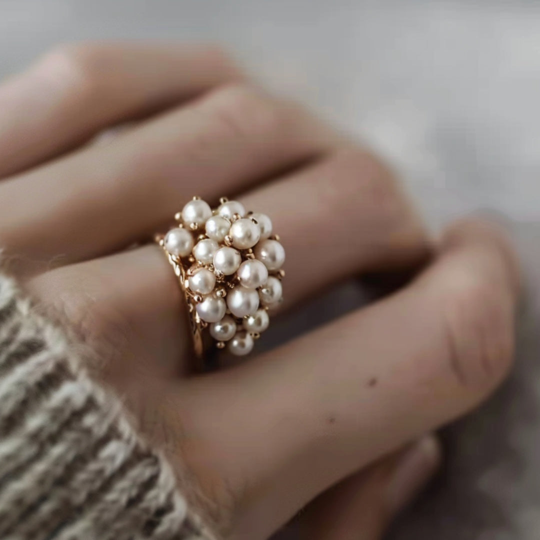 Inlaid Pearls Gold Ring-Lydieannejewelry