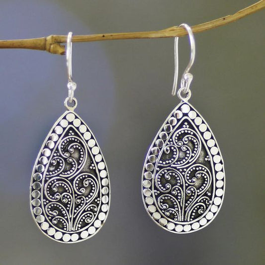 Vintage Hollow Silver Drop Earrings-Lydieannejewelry