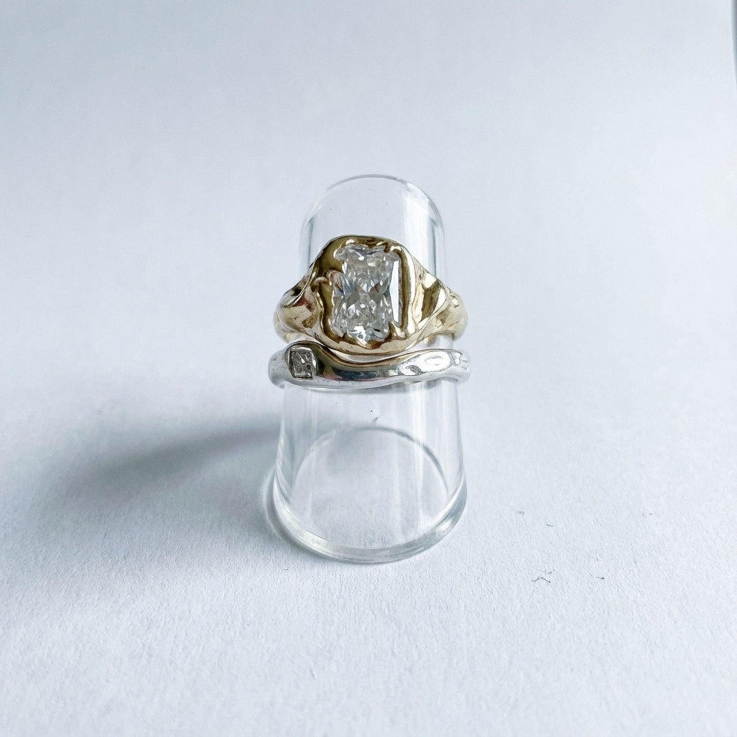 Vintage White Glass Gold & Silver Ring set