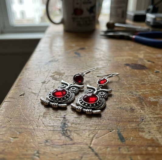 Vintage Red Owl Earrings