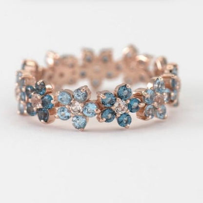 Vintage Blue Daisy Rose Ring-Lydieannejewelry