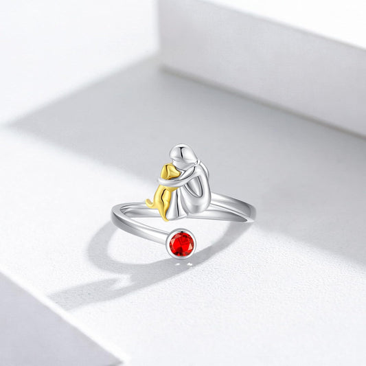 Sterling Silver Dog & Girl Ring – Adjustable and Symbolic