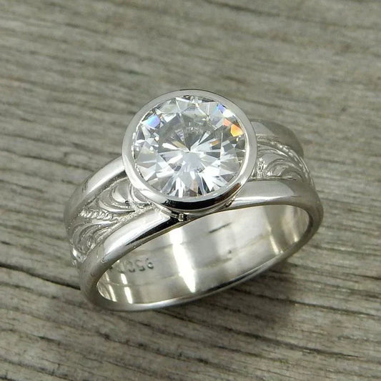 Vintage Zirconia Silvered Ring-Lydieannejewelry