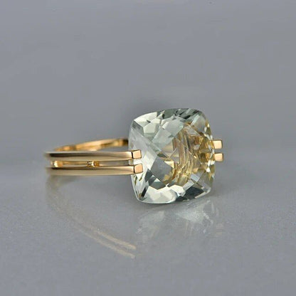 Vintage Green Cubic Glass Gold Ring-Lydieannejewelry