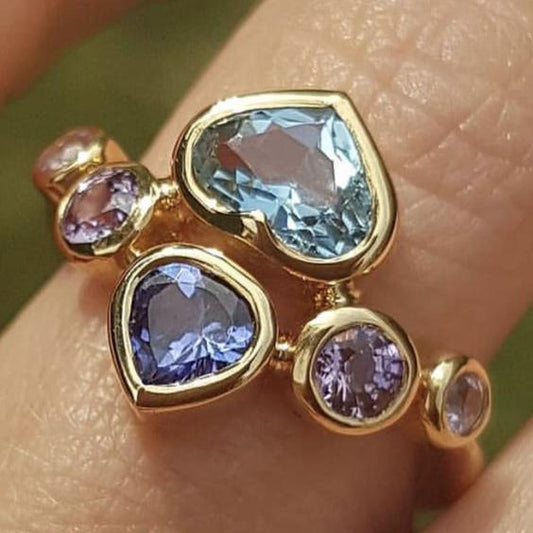 Vintage Blue Heart Drop Glass Ring-Lydieannejewelry