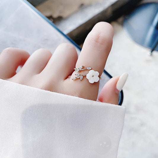 Wildflower with Zirconia Adjustable Ring in Gold
