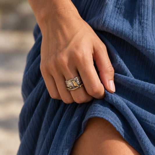 Vintage Golden Bird Silver Ring