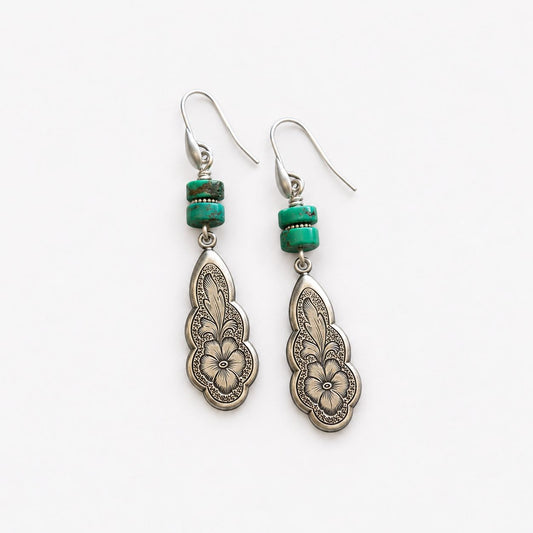 Boho Pendant Earrings with Turquoise Stone in Sterling Silver