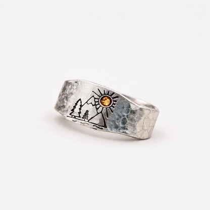 Sun & Mountain Silver Ring