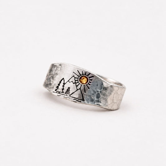 Sun & Mountain Silver Ring