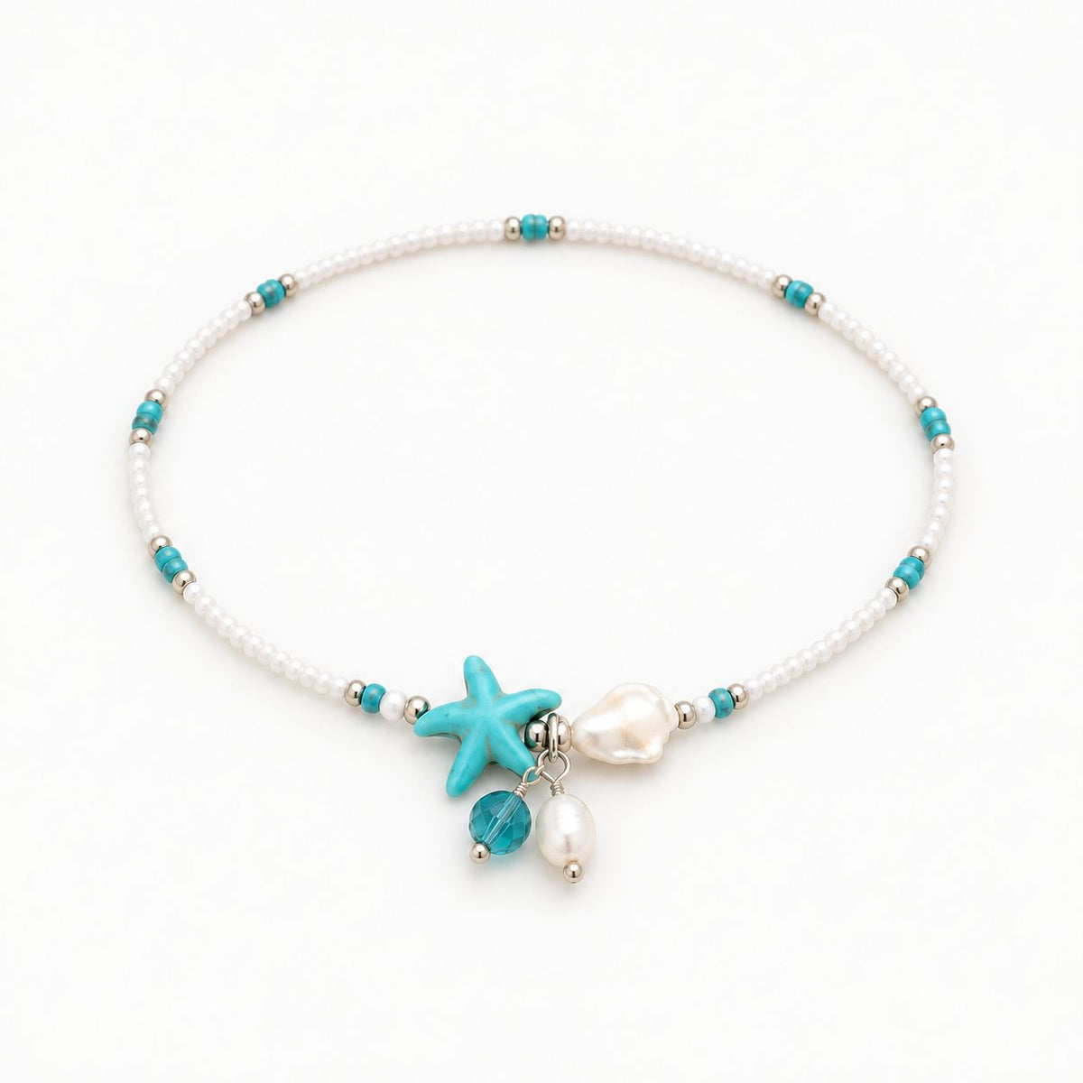 Star and Shell Anklet Bracelet with Natural Stones