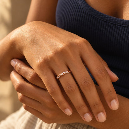 Braided Ring with Zircons in Gold and Silver