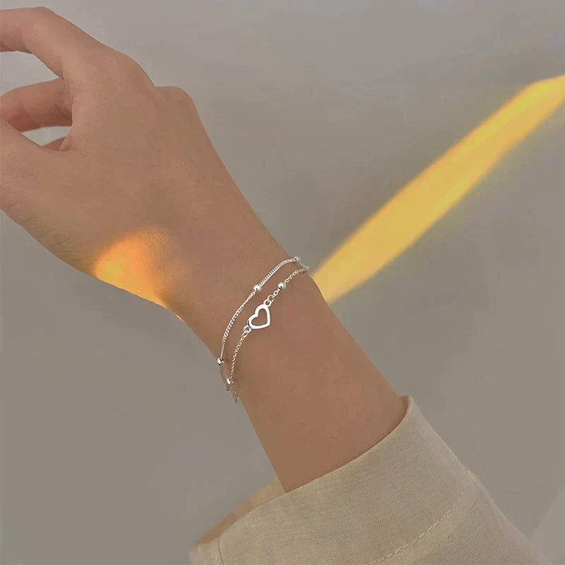 Adjustable Silver Heart Bracelet