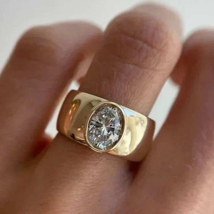 Vintage Inlaid Round Glass Gold Ring-Lydieannejewelry