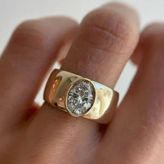Vintage Inlaid Round Glass Gold Ring-Lydieannejewelry