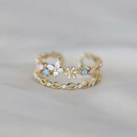 Vintage Flower Gold Ring-Lydieannejewelry