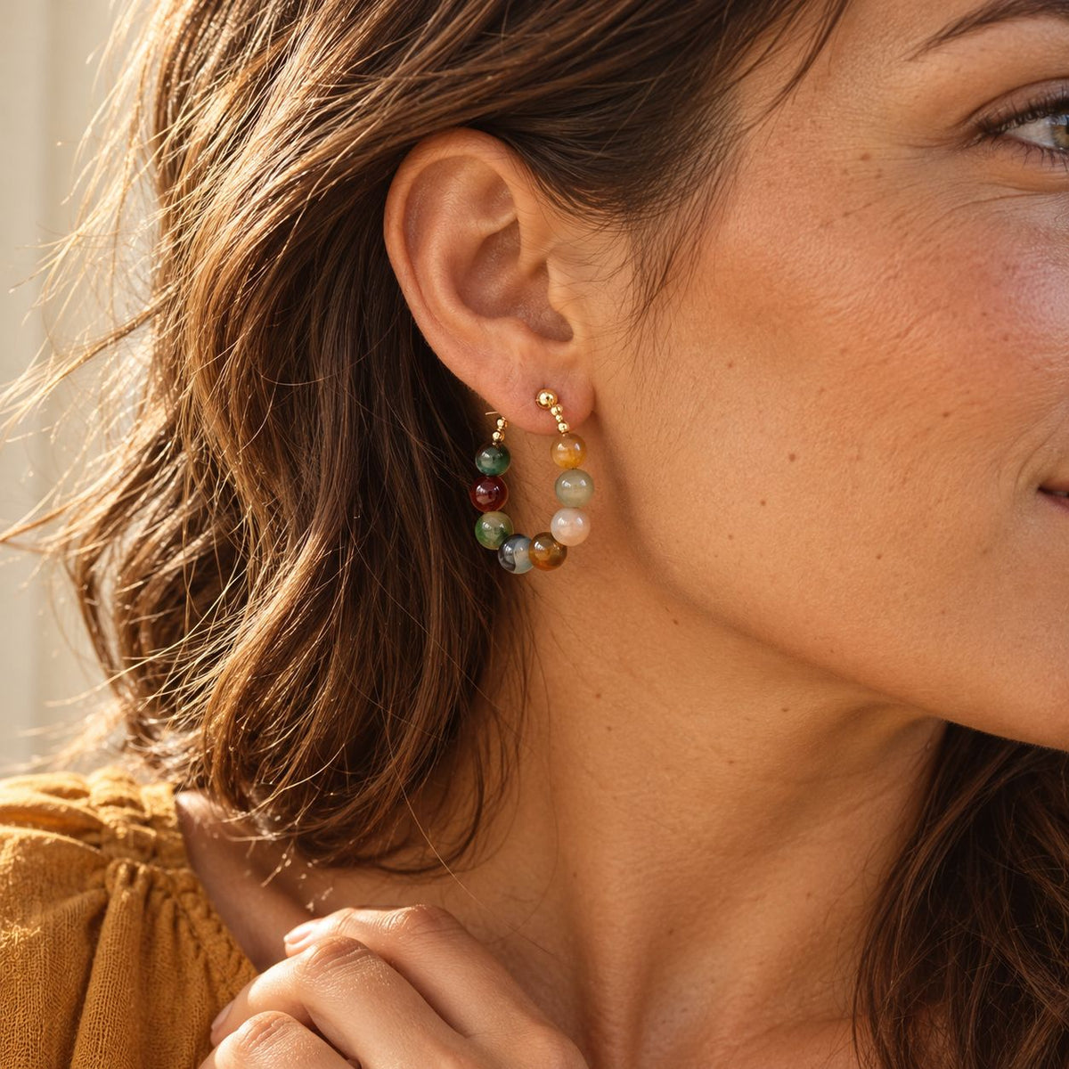 Colorful Stones Hoop Earrings