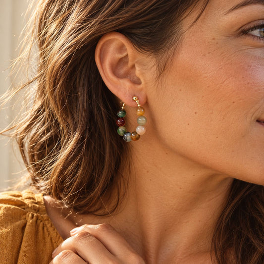 Colorful Stones Hoop Earrings