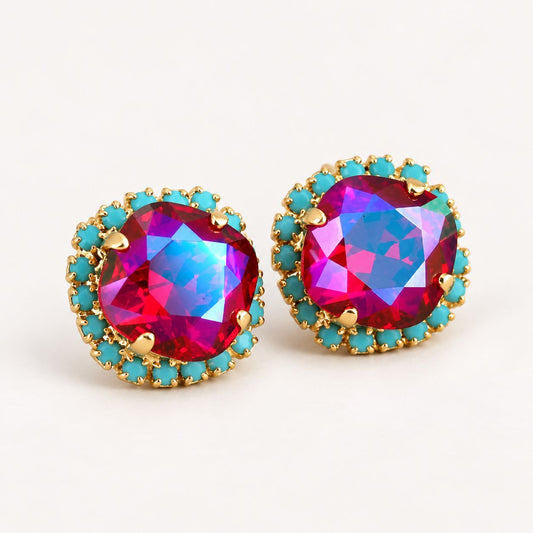 Vintage Garnet Blue Opal Earrings