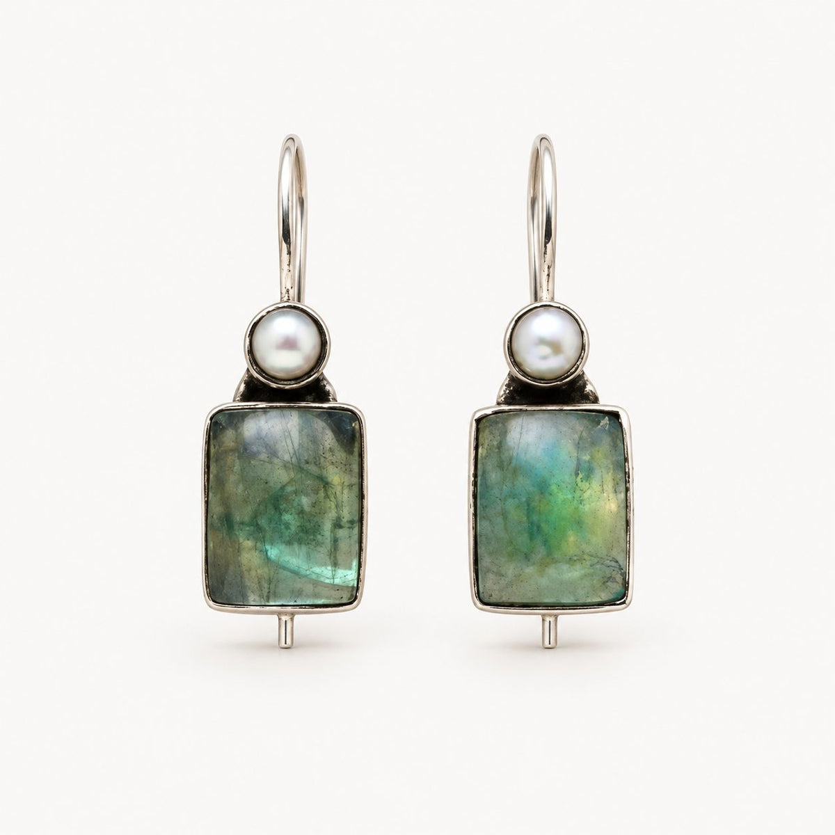 Vintage Green Stone Inlaid Pearl Earrings