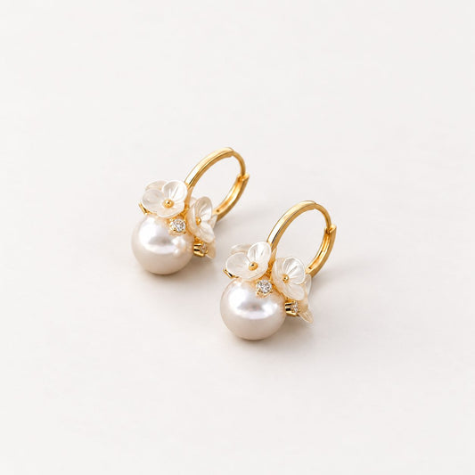Vintage Flower Pearl Ball Pendant Earrings
